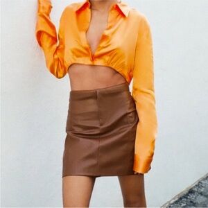 Brand new zara minimalist faux leather Brown Mini Skirt